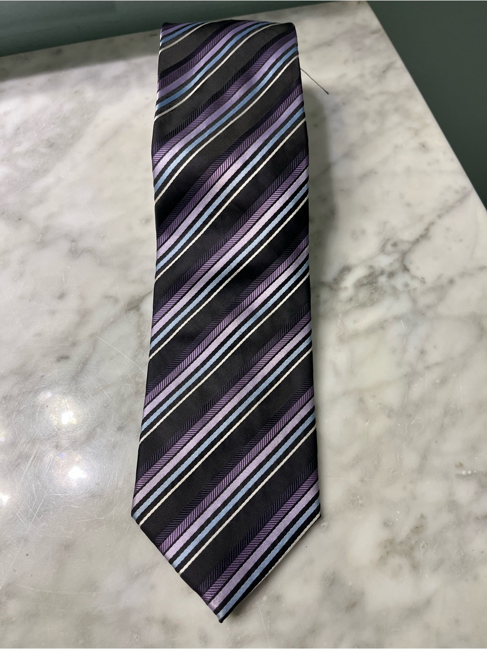 Alexander Julian Black Tie with Purple & Light Blue Stripes